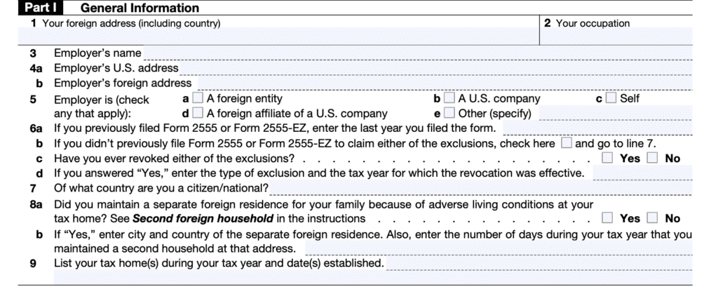 Form 2555 Part 1