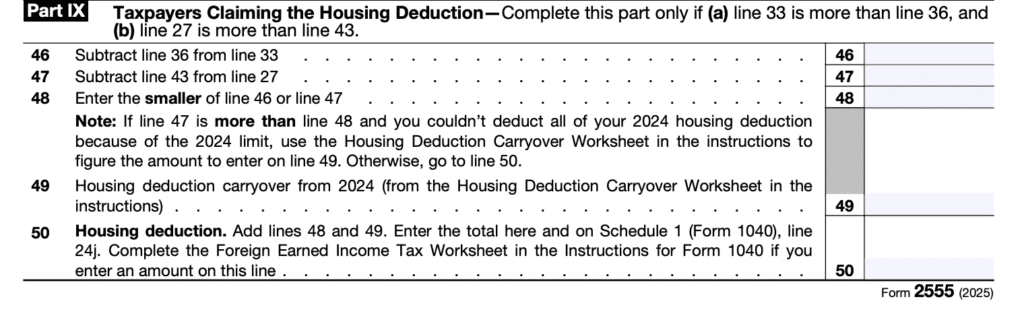 Form 2555 Part 9
