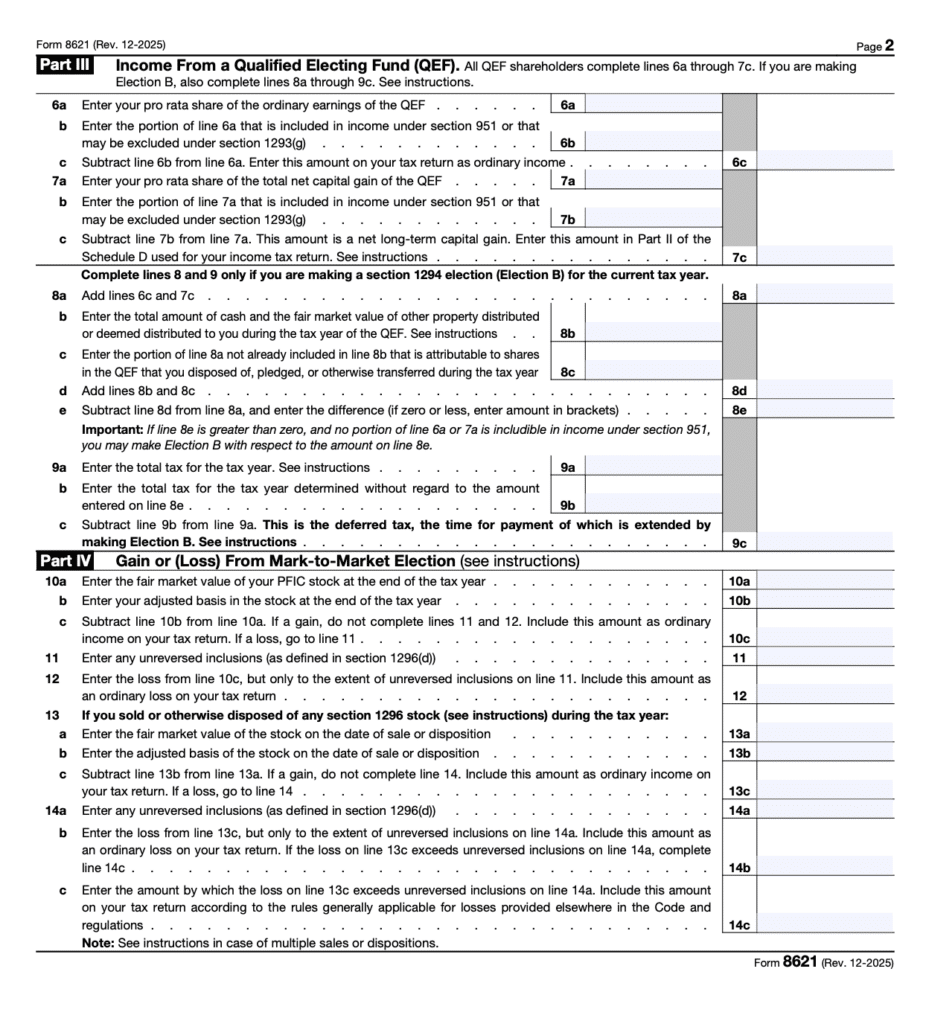 Form 8621 Part 3 and 4