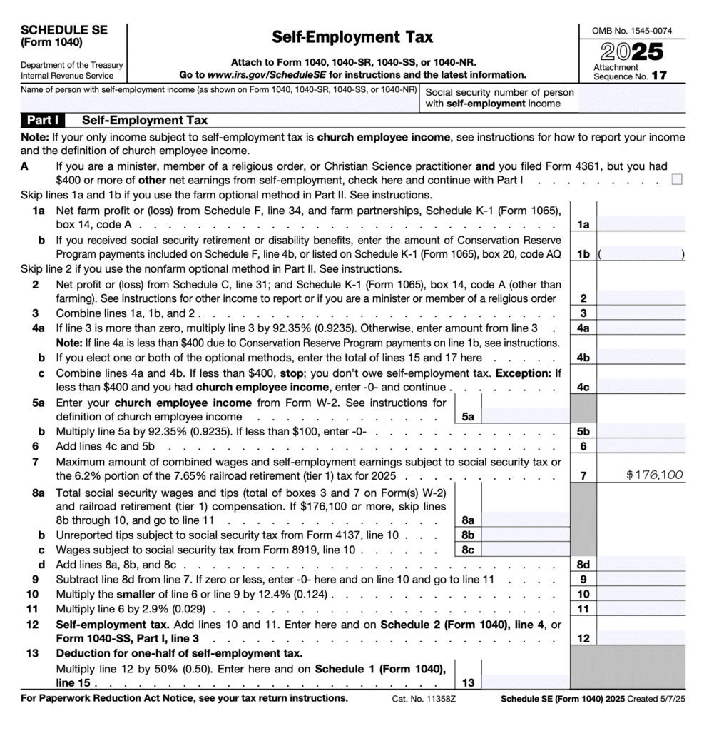Form 1040 Schedule SE Part 1