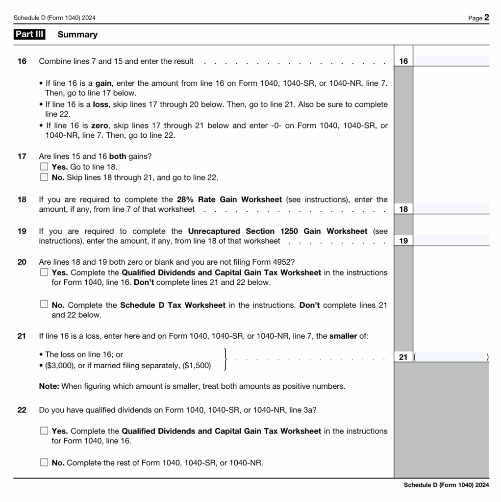 Schedule D form 1040 Part 3